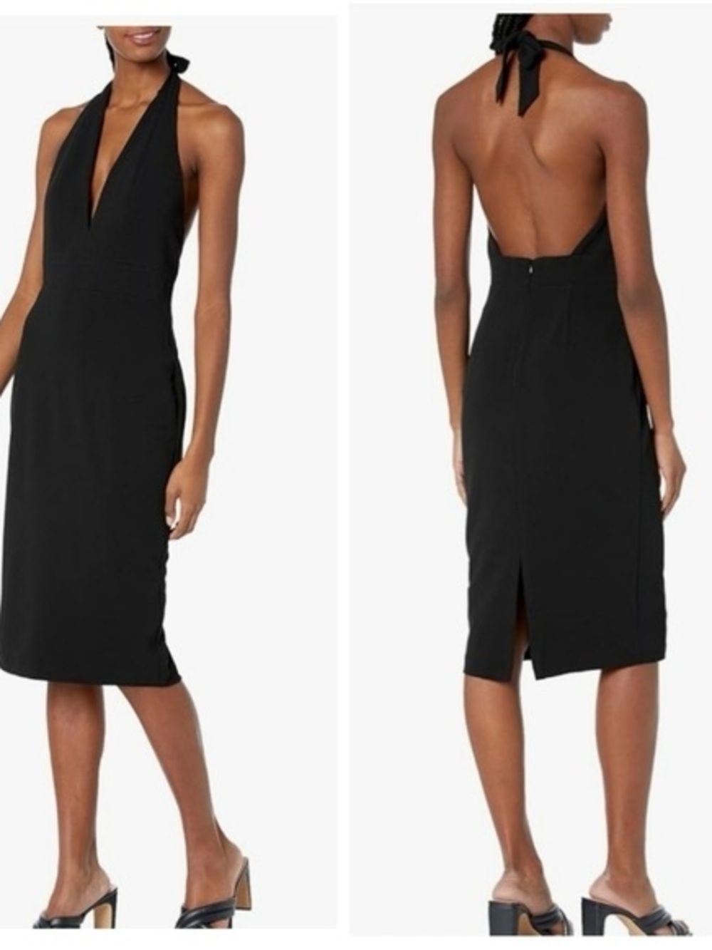 NWT Dress the Population Vanessa Deep Plunge Neckline Halter Bodycon Midi Dress